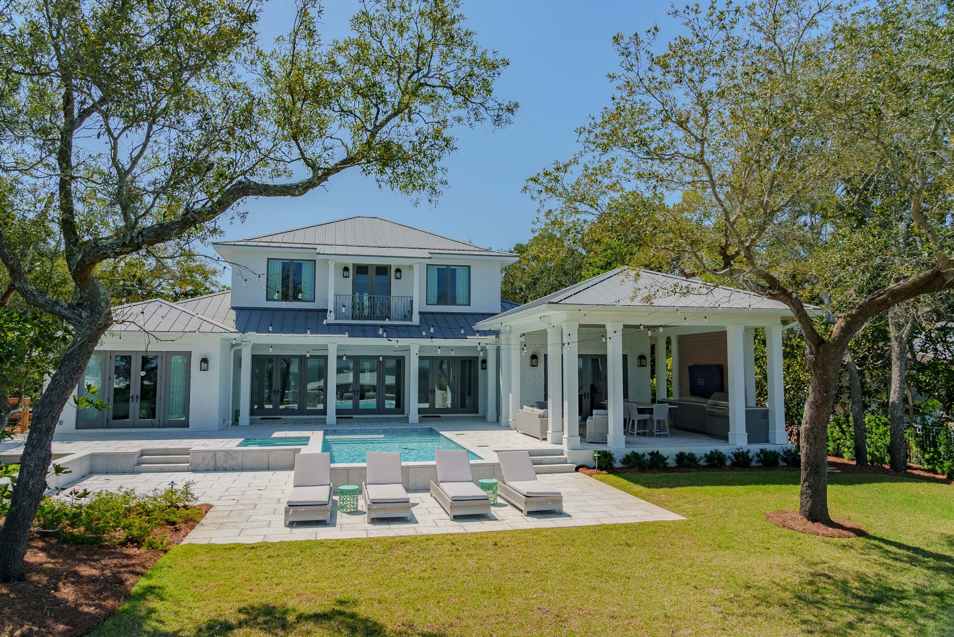 Exterior view of new 4,000 SF waterfront custom home outside of Pensacola, FL.